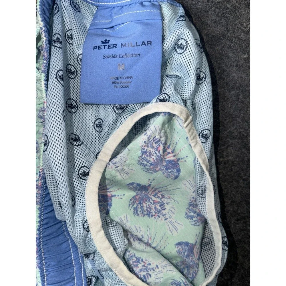 Peter Millar Seaside Collection Swim Trunks Men's M Lionfish Print Mint Green